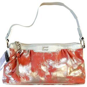 New Cromia Designer Leather Silver Peach Shoulder Handbag Purse- Made in Italy